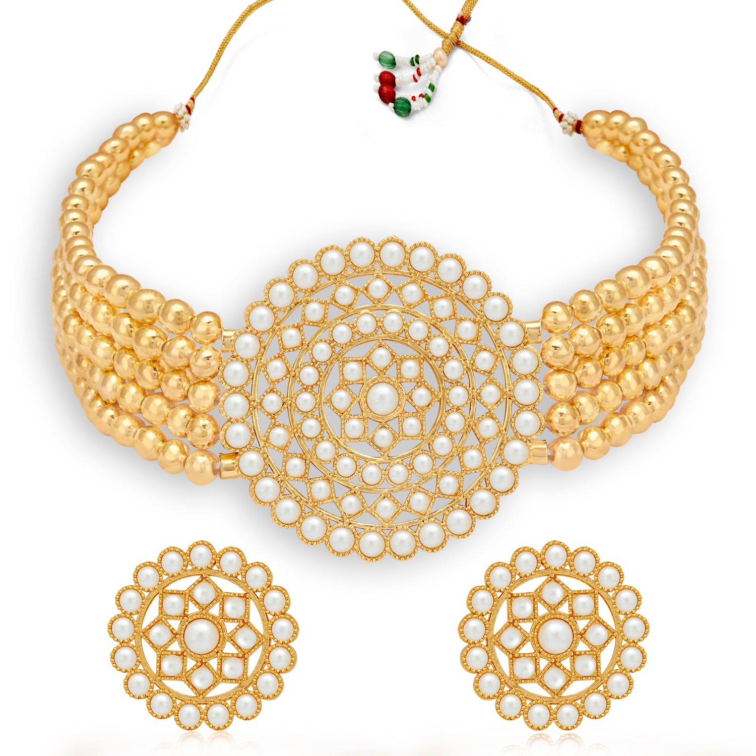 Sukkhi Lavish Gold Plated Pearl Choker Necklace Set for Women