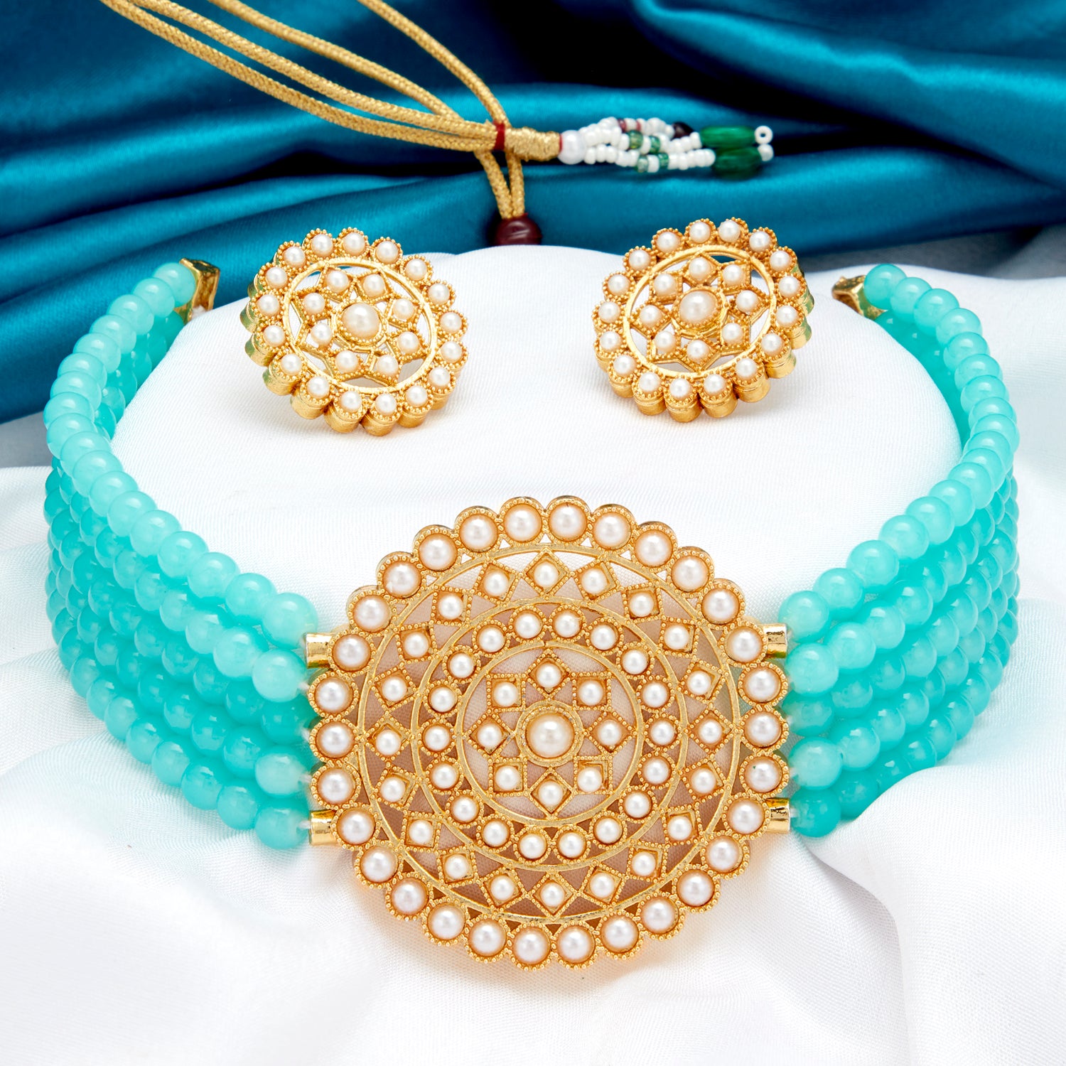 Sukkhi Lavish Gold Plated Pearl Choker Necklace Set for Women