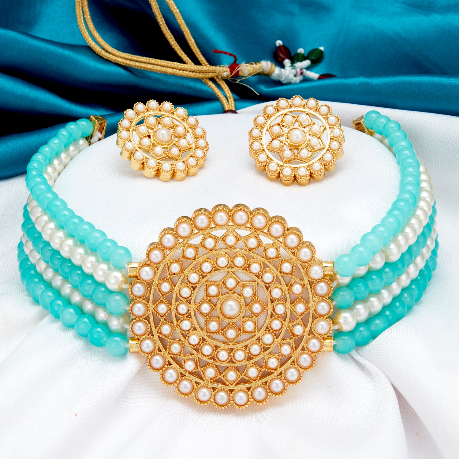 Sukkhi Lavish Gold Plated Pearl Choker Necklace Set for Women