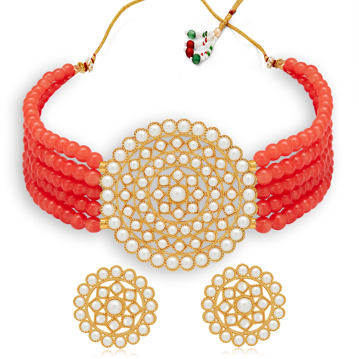 Sukkhi Lavish Gold Plated Pearl Choker Necklace Set for Women