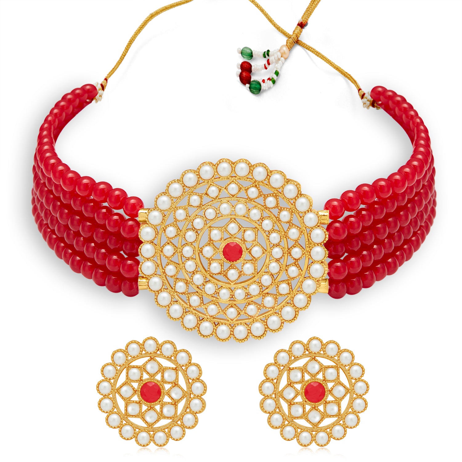 Sukkhi Lavish Gold Plated Pearl Choker Necklace Set for Women