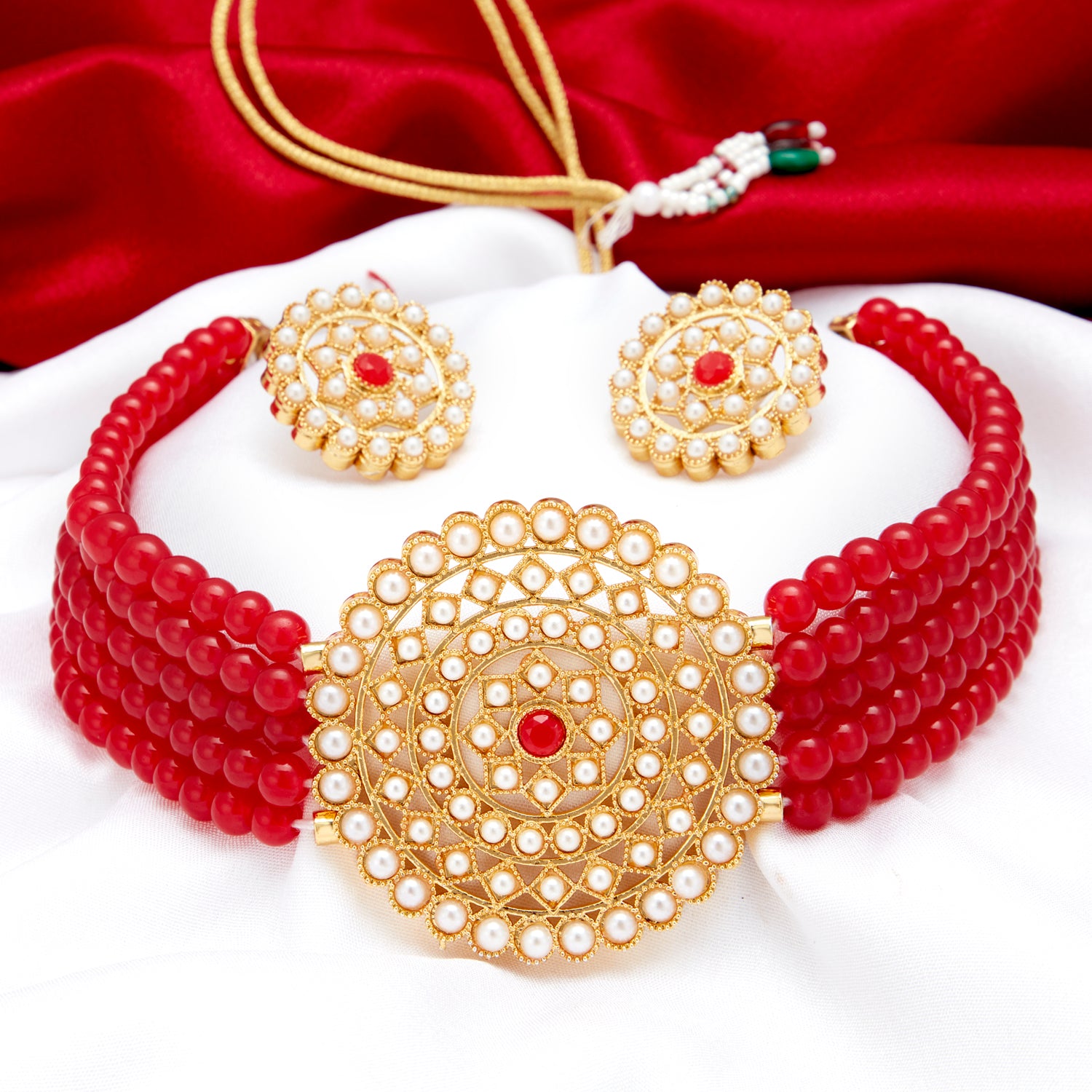 Sukkhi Lavish Gold Plated Pearl Choker Necklace Set for Women