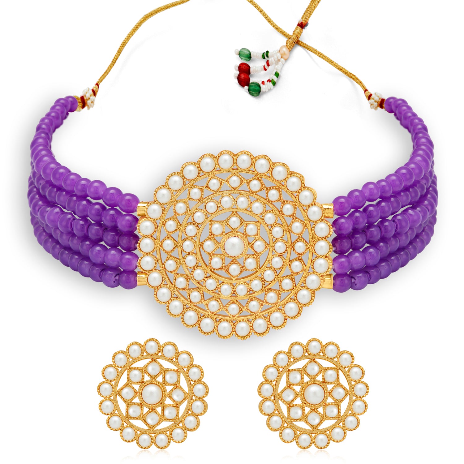 Sukkhi Lavish Gold Plated Pearl Choker Necklace Set for Women