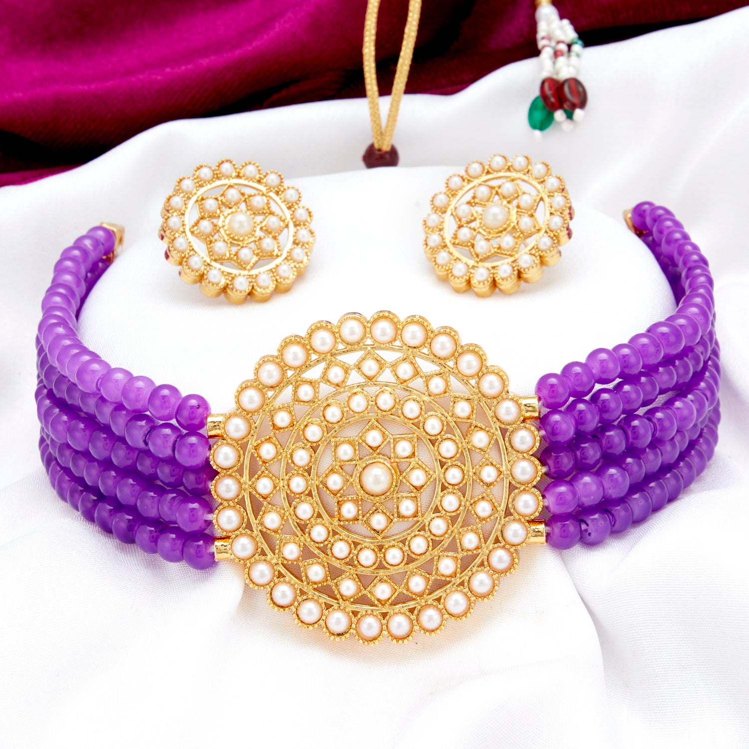 Sukkhi Lavish Gold Plated Pearl Choker Necklace Set for Women