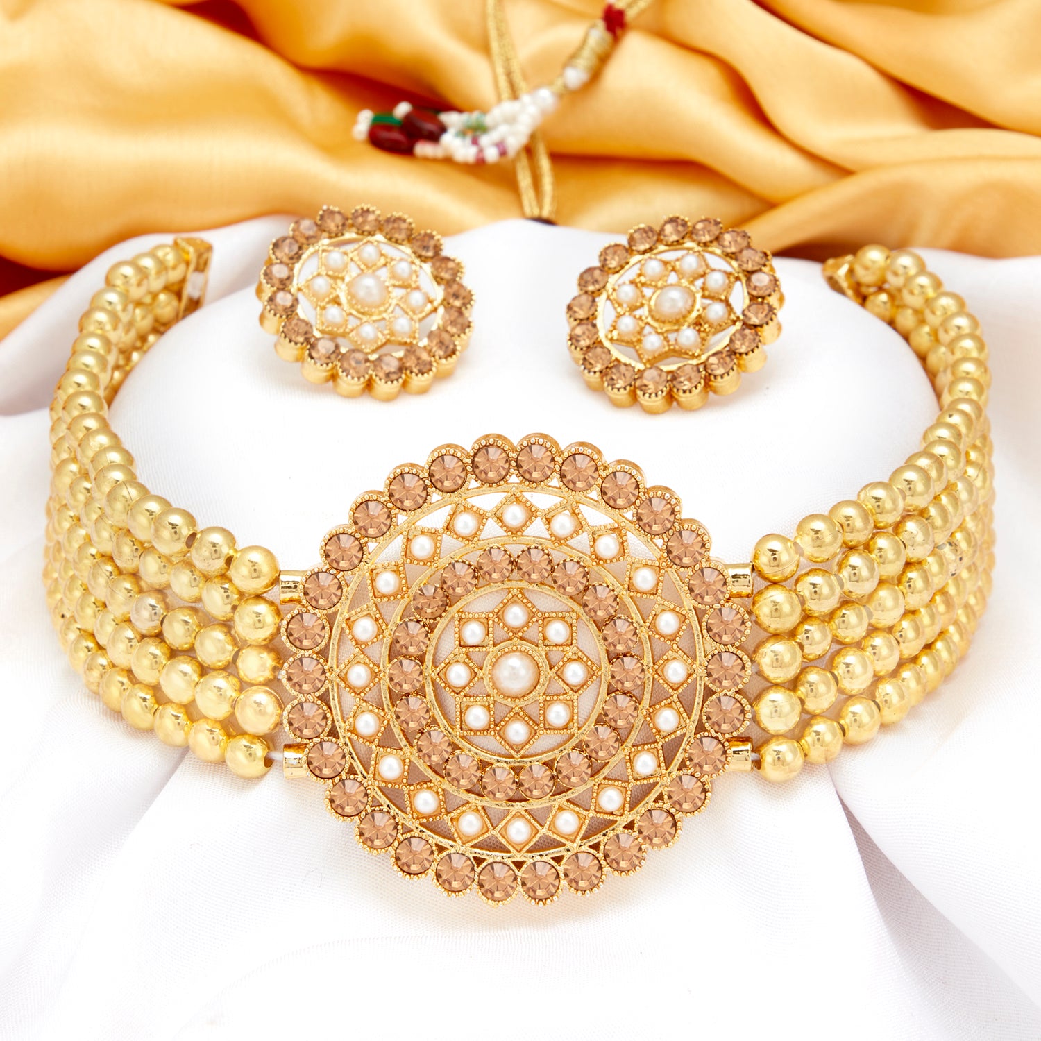 Sukkhi Lavish Gold Plated Pearl Choker Necklace Set for Women