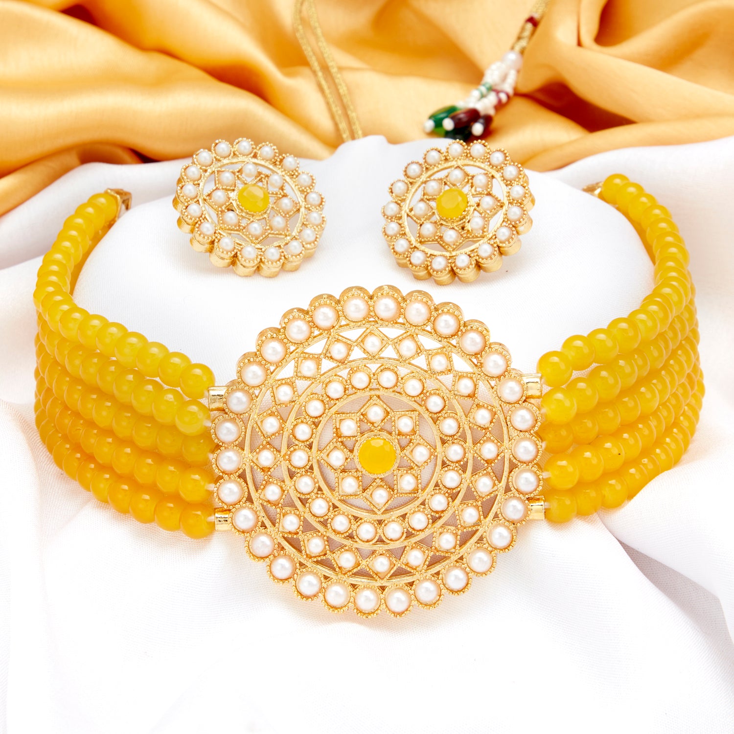 Sukkhi Lavish Gold Plated Pearl Choker Necklace Set for Women