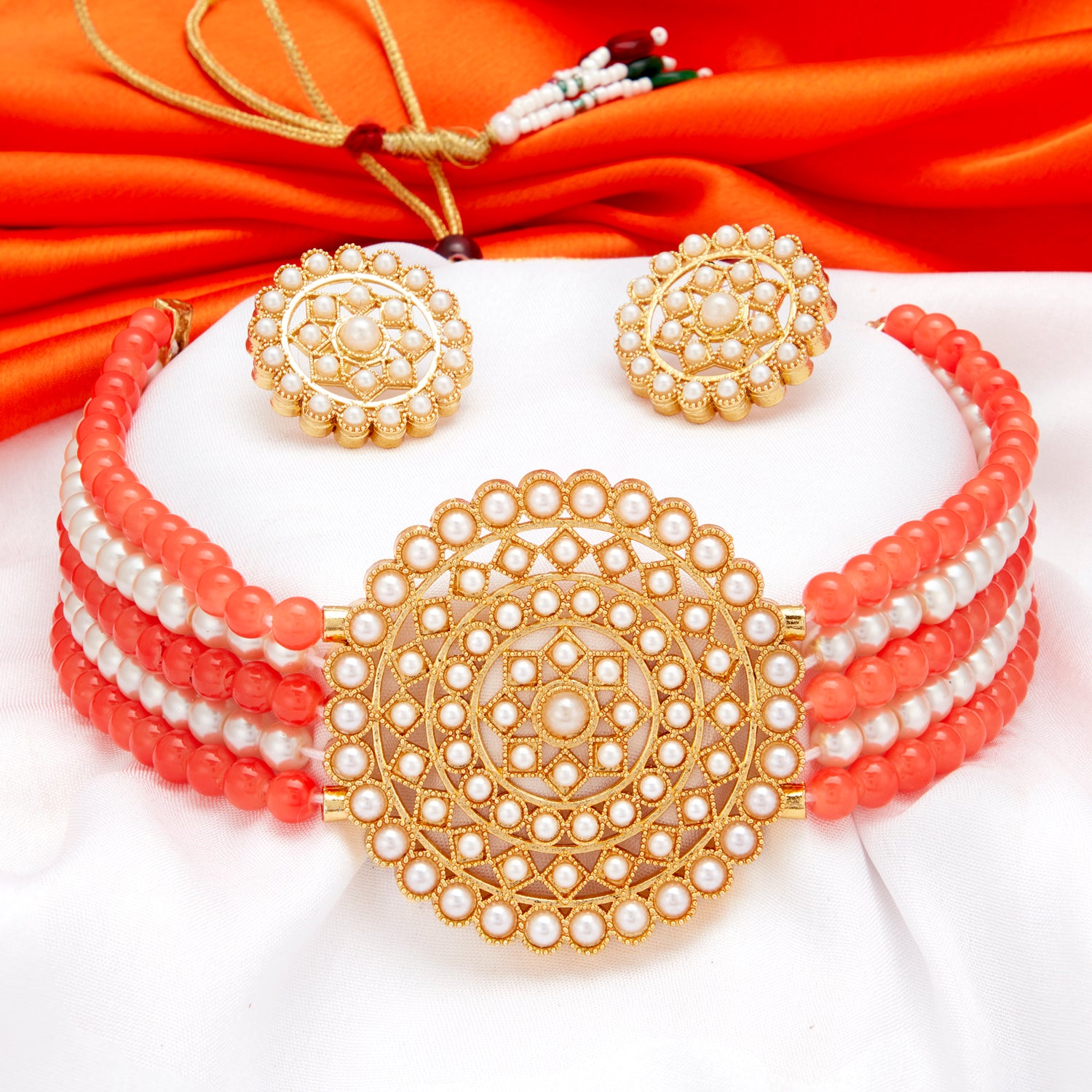 Sukkhi Lavish Gold Plated Pearl Choker Necklace Set for Women