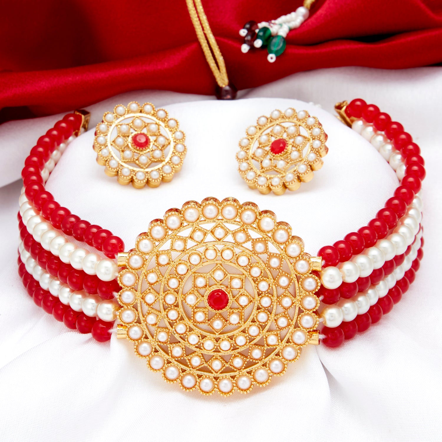Sukkhi Lavish Gold Plated Pearl Choker Necklace Set for Women