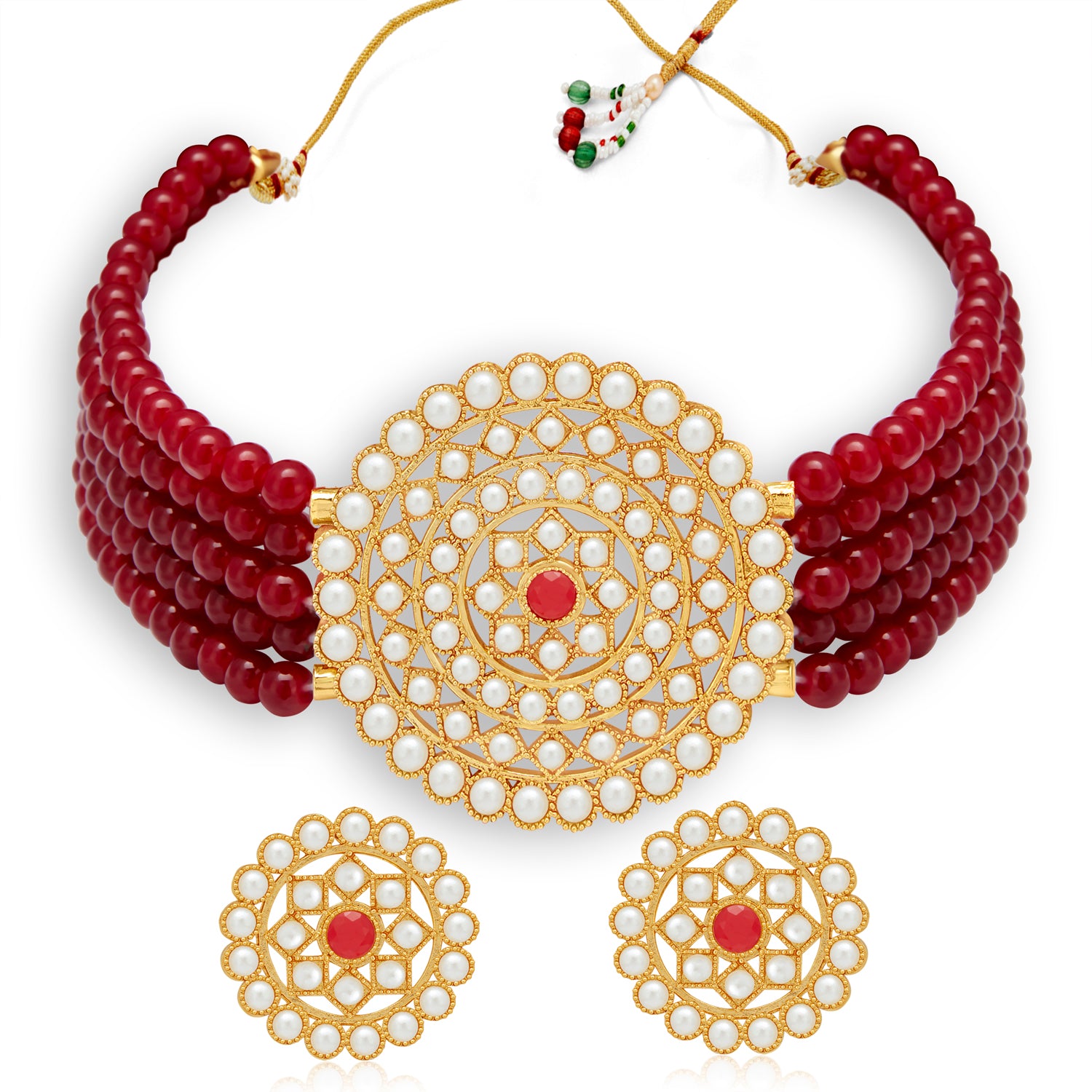 Sukkhi Lavish Gold Plated Pearl Choker Necklace Set for Women
