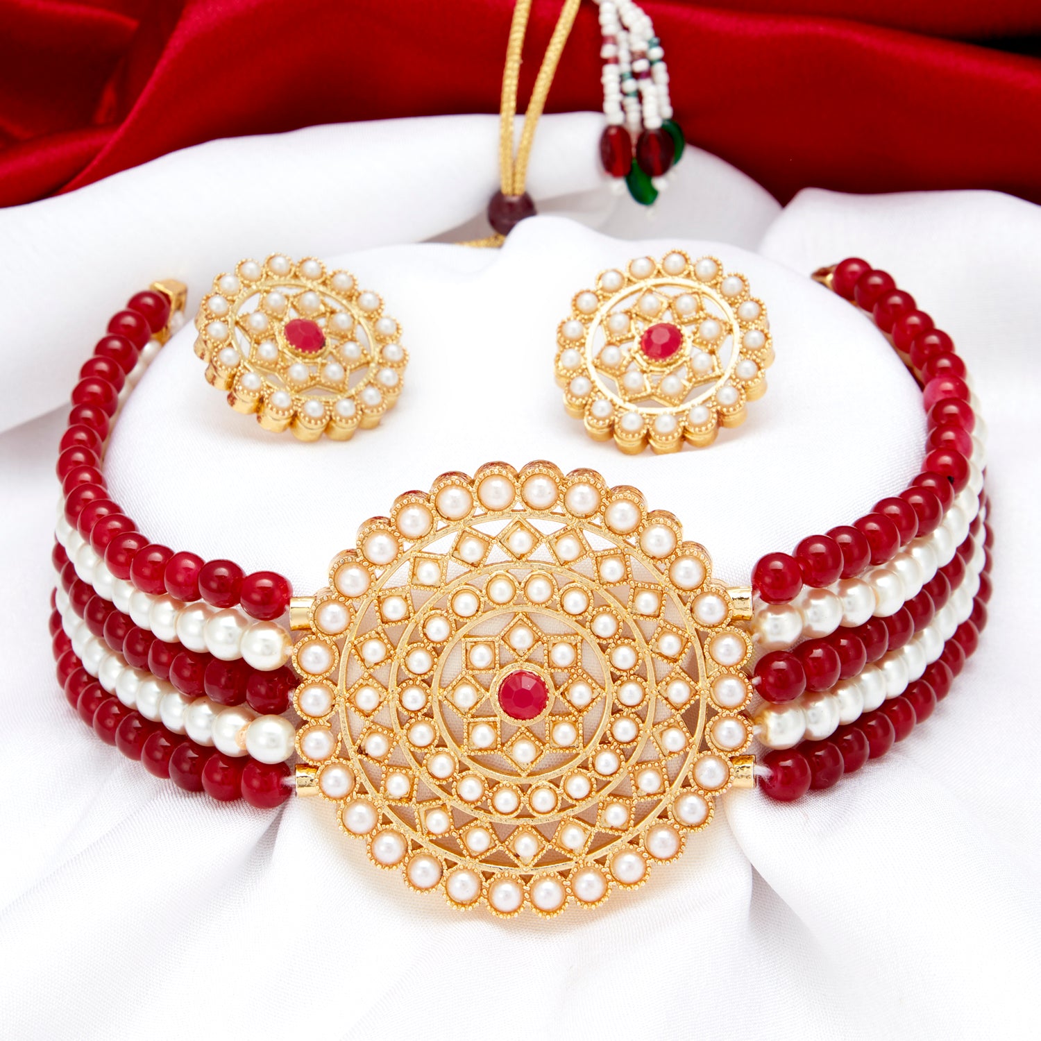 Sukkhi Lavish Gold Plated Pearl Choker Necklace Set for Women