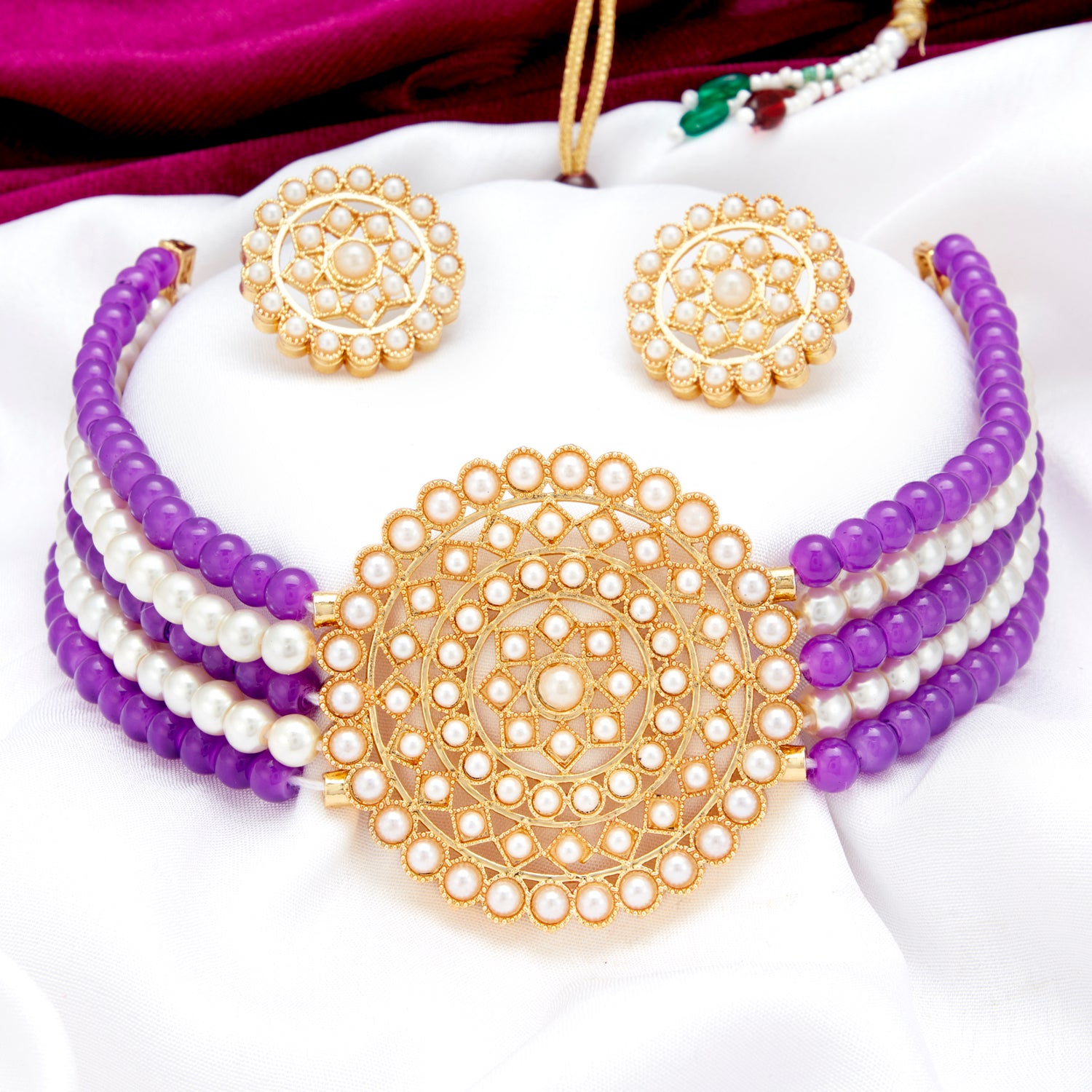 Sukkhi Lavish Gold Plated Pearl Choker Necklace Set for Women