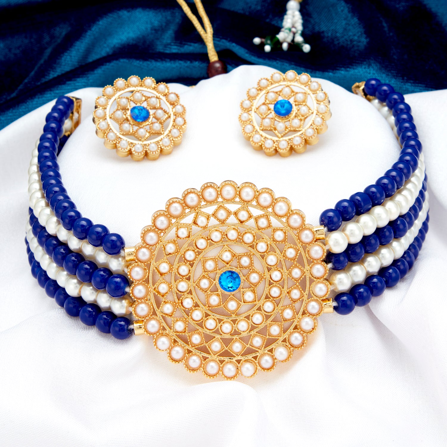 Sukkhi Lavish Gold Plated Pearl Choker Necklace Set for Women