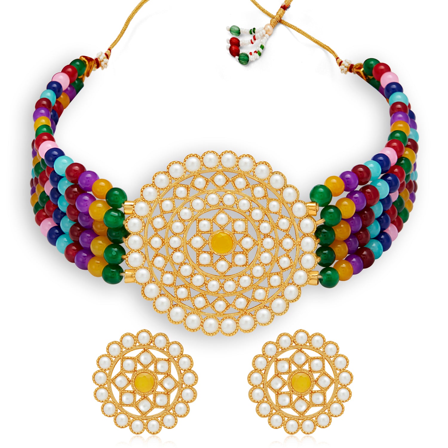 Sukkhi Lavish Gold Plated Pearl Choker Necklace Set for Women