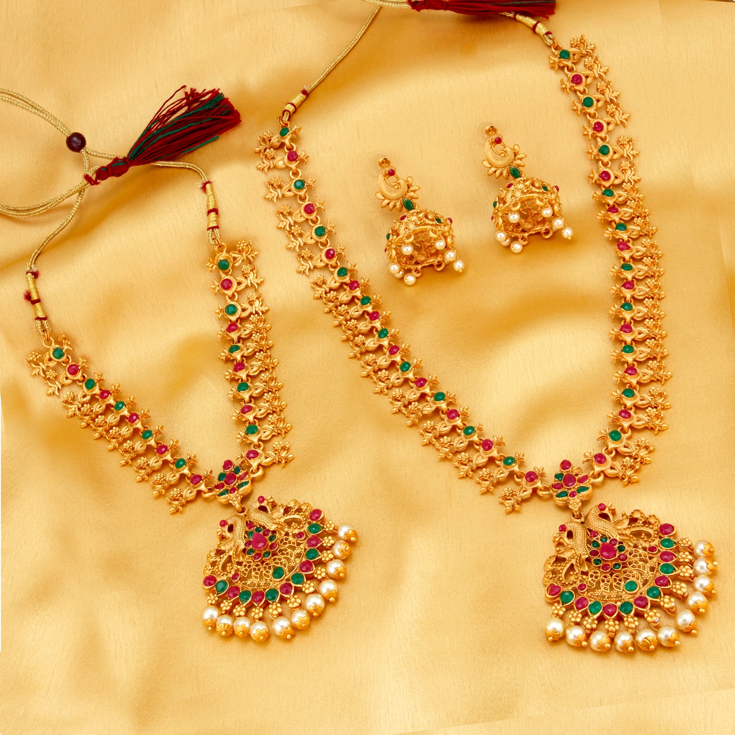 Sukkhi Ethnic Pearl Gold Plated Floral Peacock Long Haram Necklace Set for Women