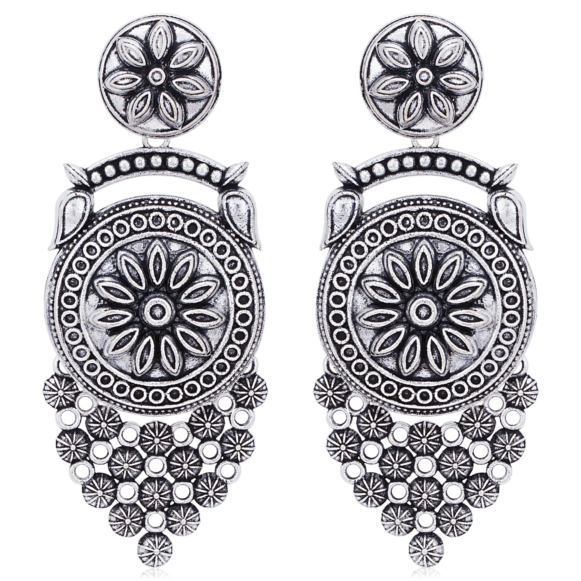 Sukkhi Eye-Catchy Oxidised Floral Chandelier Earring for Women