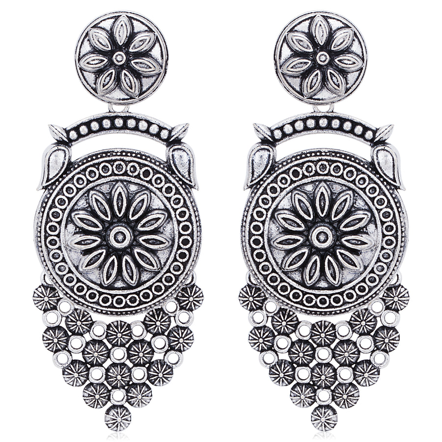 Sukkhi Eye-Catchy Oxidised Floral Chandelier Earring for Women