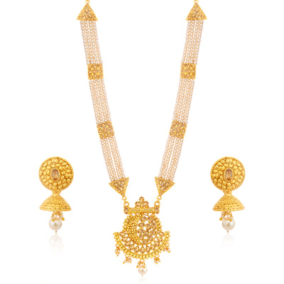 Sukkhi Astonish Gold Plated Pearl Necklace Set Combo for Women (SKR73273)