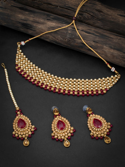 Sukkhi Classic LCT Gold Plated Pearl Choker Necklace Set for Women