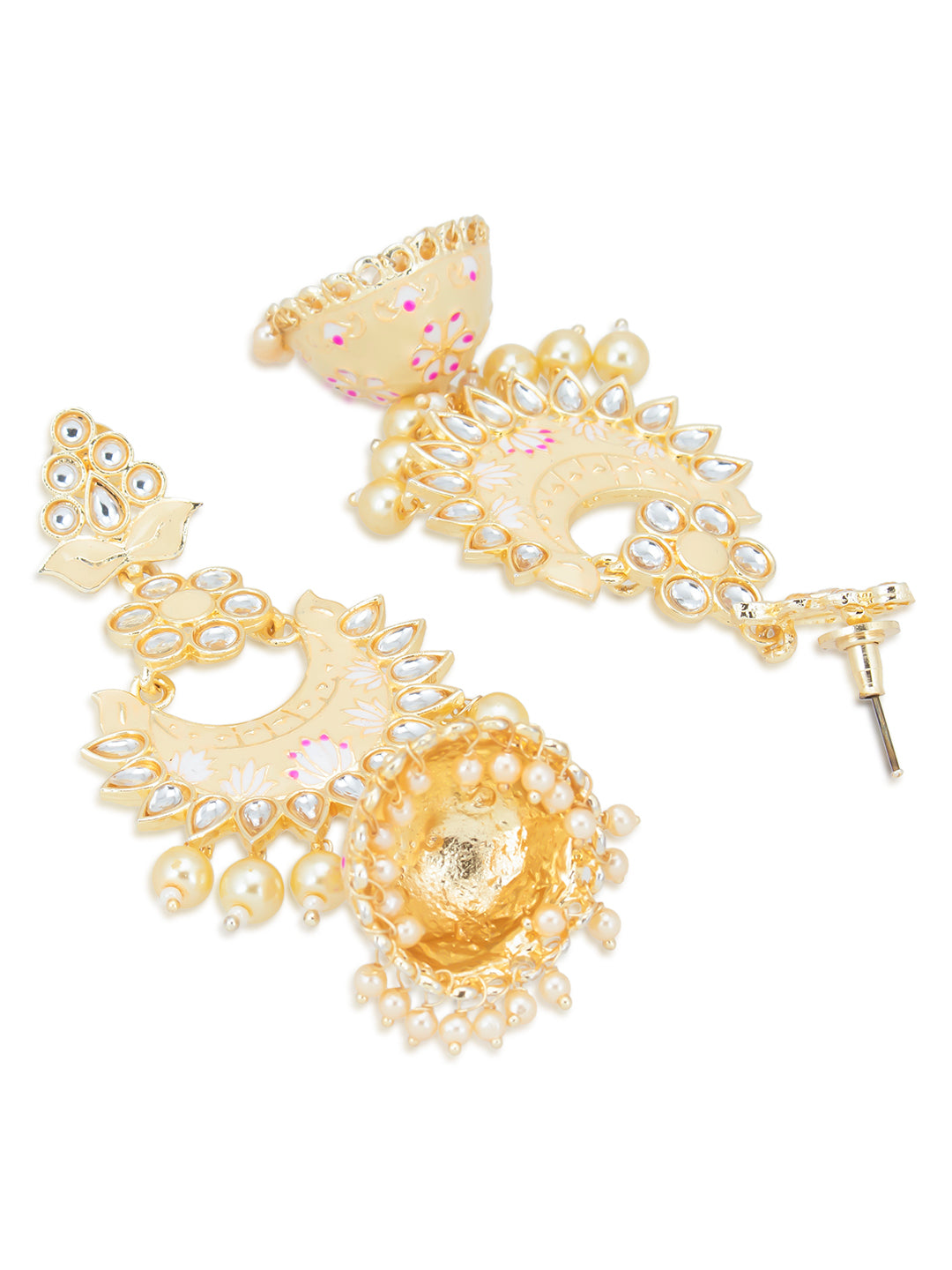 Sukkhi Fabulous Pearl Gold Plated Kundan Lotus Meenakari Jhumki Earring for Women