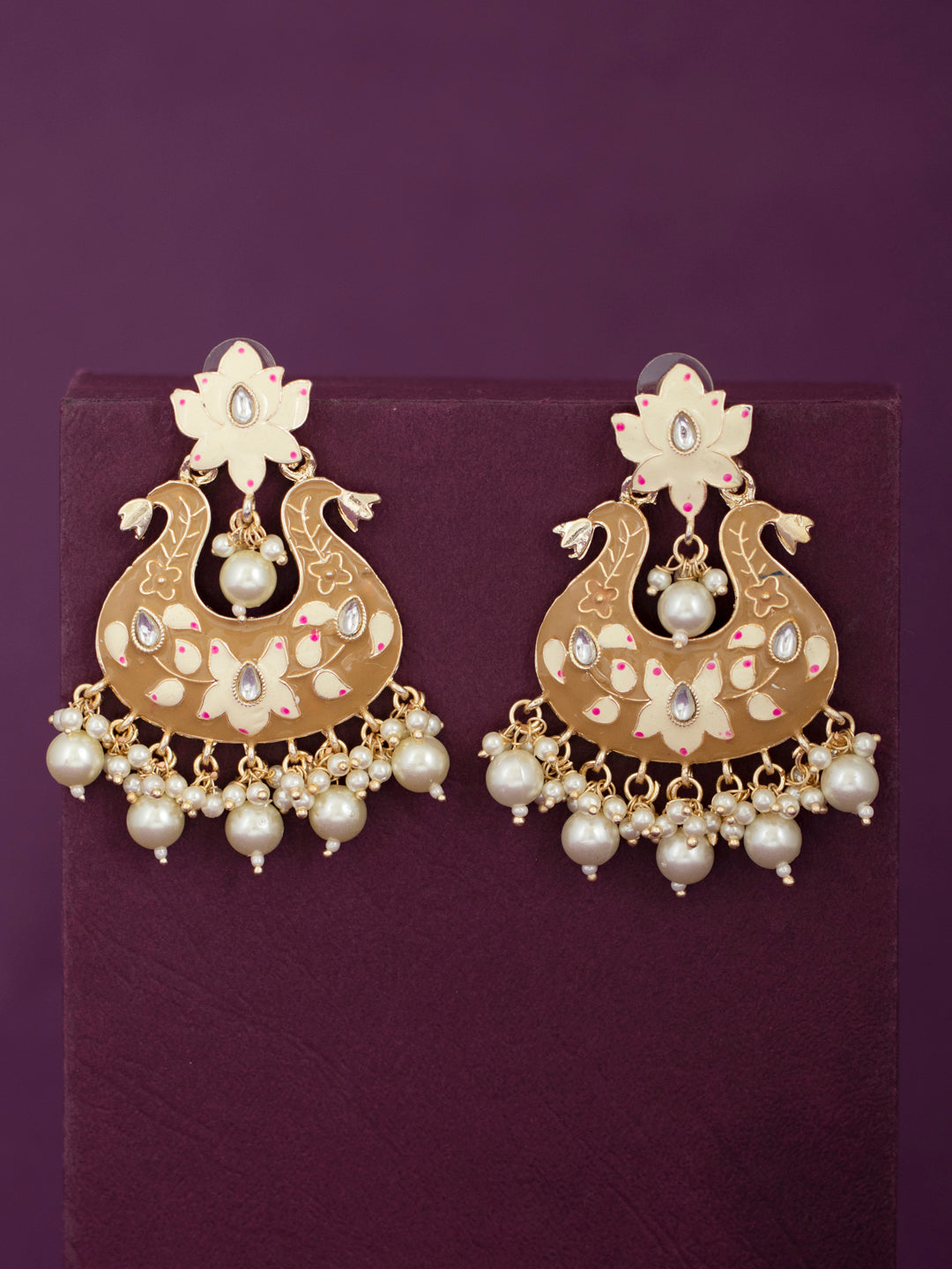 Sukkhi Amazing Pearl Gold Plated Kundan Lotus Meenakari Jhumki Earring for Women
