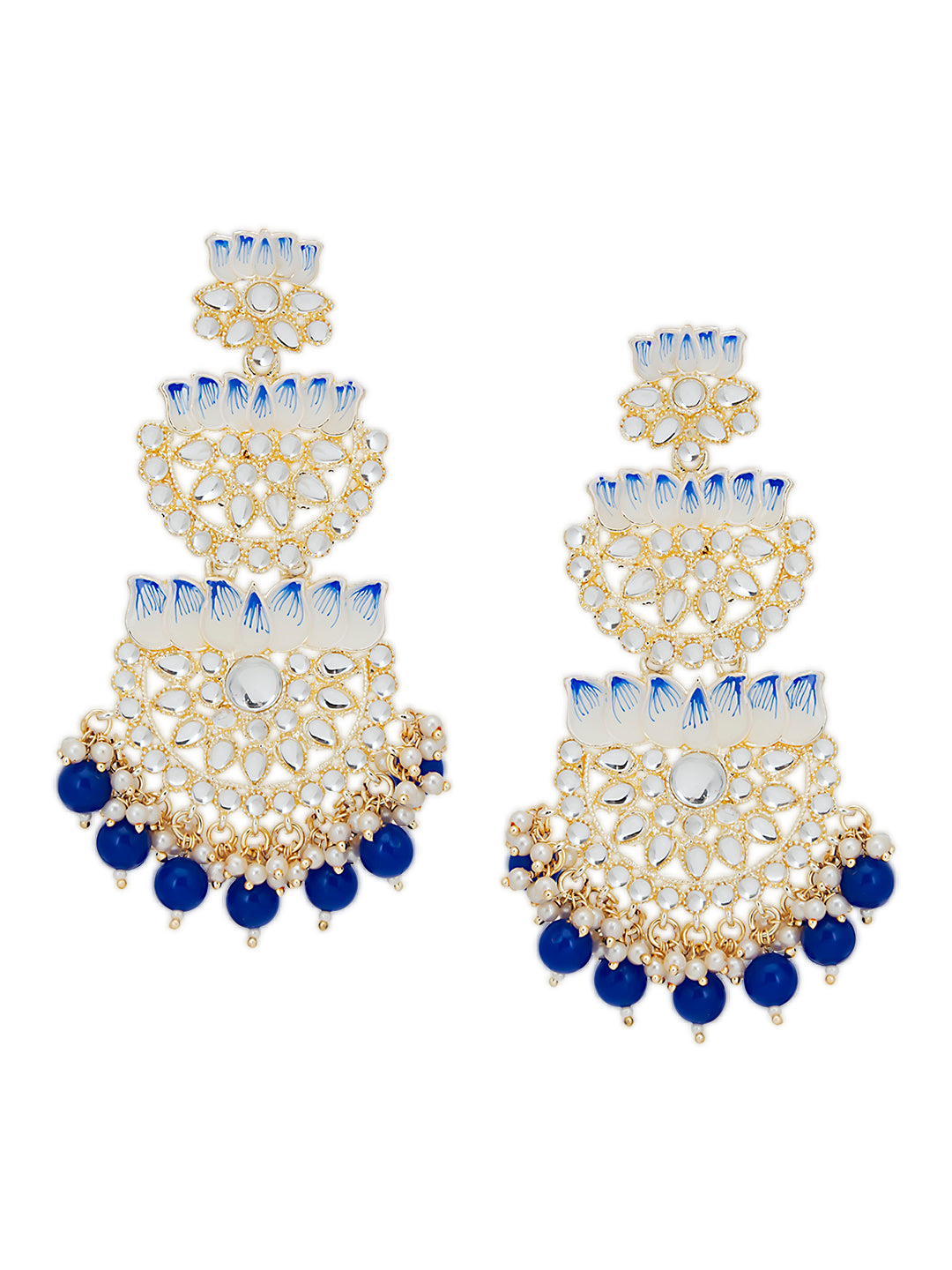 Sukkhi Incredible Pearl Gold Plated Lotus Meenakari Kundan Chandelier Earring for Women