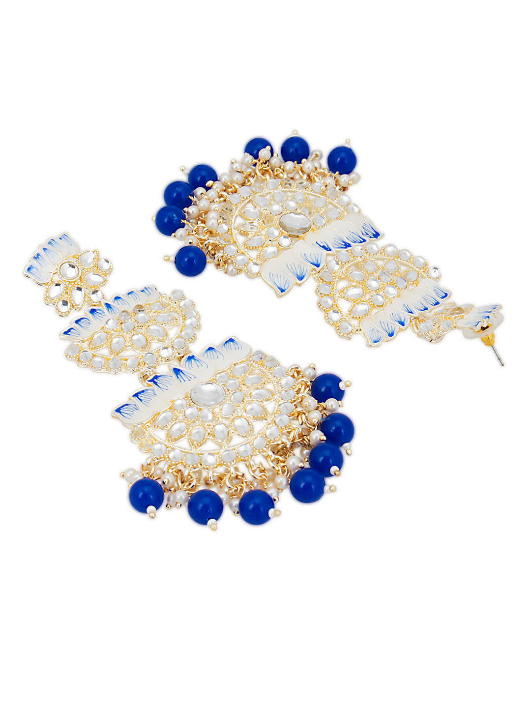 Sukkhi Incredible Pearl Gold Plated Lotus Meenakari Kundan Chandelier Earring for Women