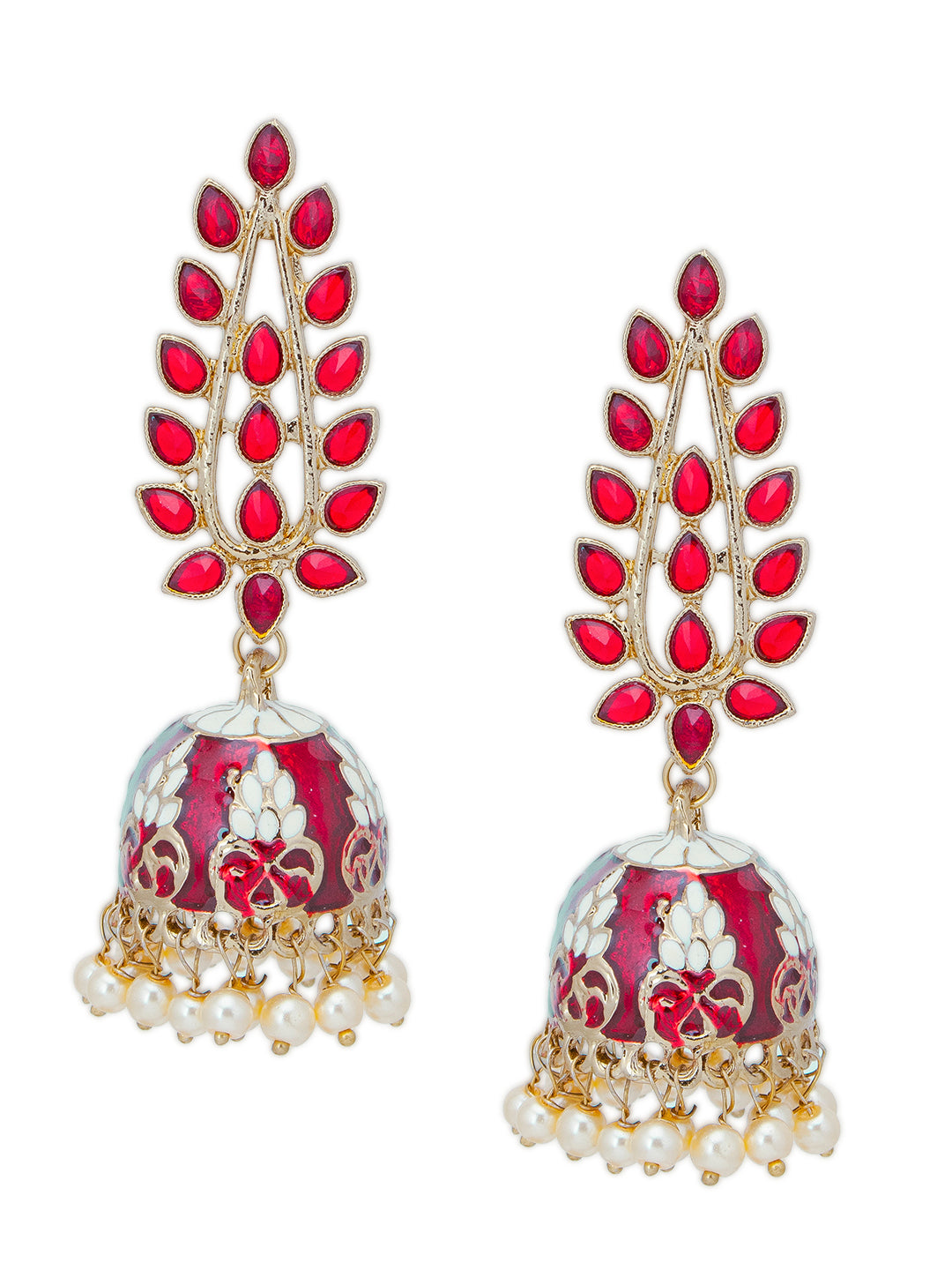 Sukkhi Delightful Pearl Gold Plated Meenakari Jhumki Earring for Women