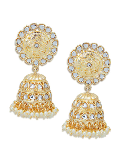 Sukkhi Elegant Pearl Gold Plated Kundan Jhumki Earring for Women (SKR73289)