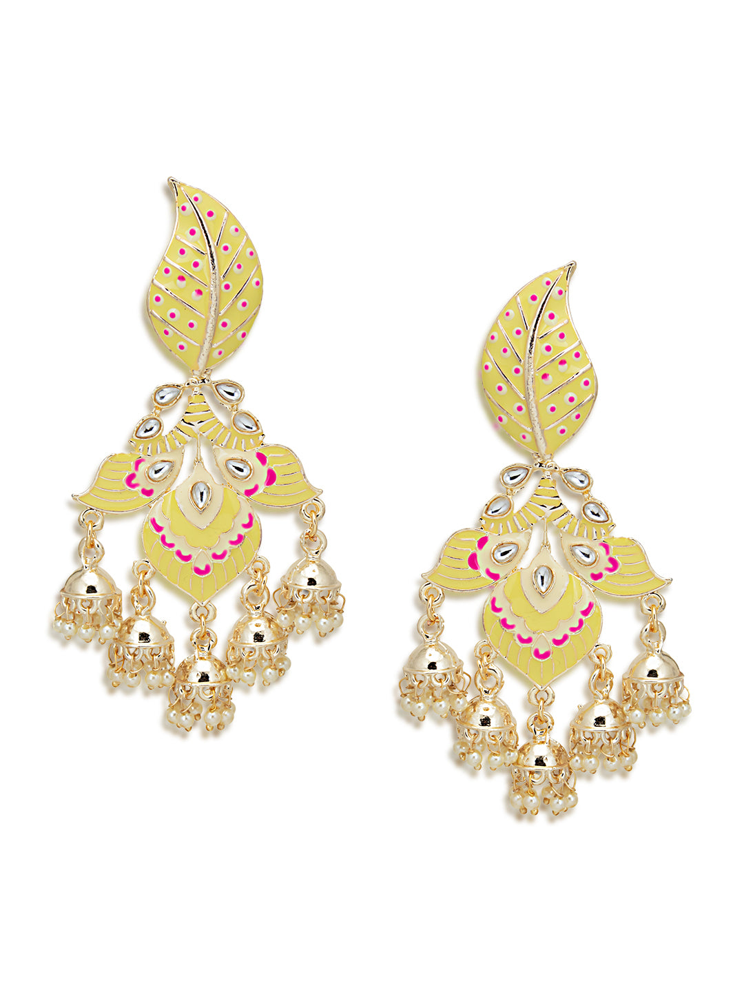 Sukkhi Ethnic Pearl Gold Plated Kundan Meenakari Chandelier Earring for Women