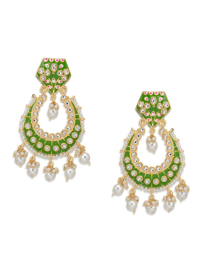 Sukkhi Dazzling Pearl Gold Plated Kundan Meenakari Chandbali Earring for Women