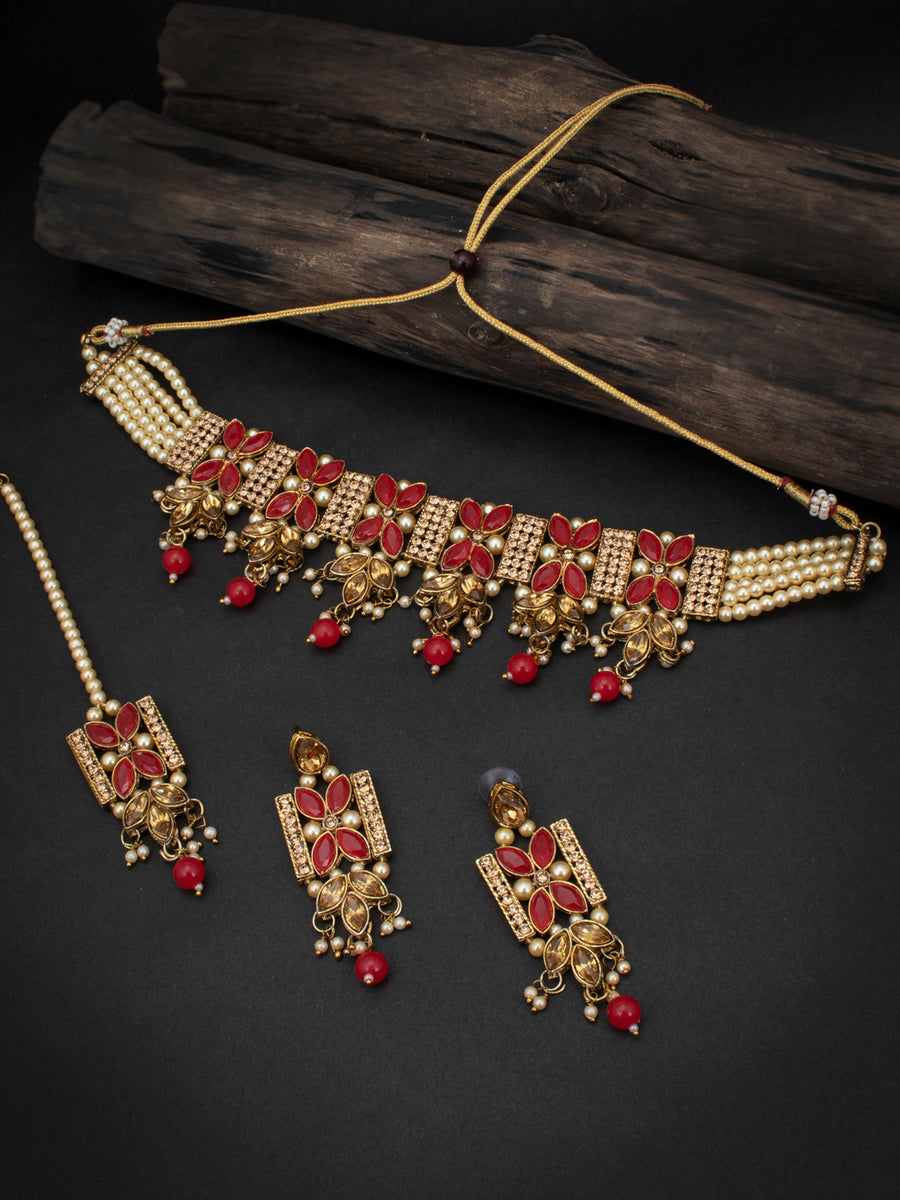 Sukkhi Pretty LCT Gold Plated Pearl Choker Necklace Set for Women