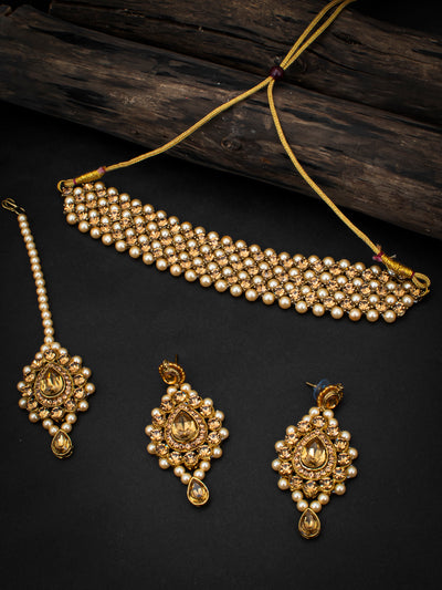 Sukkhi Attractive LCT Gold Plated Pearl Choker Necklace Set for Women