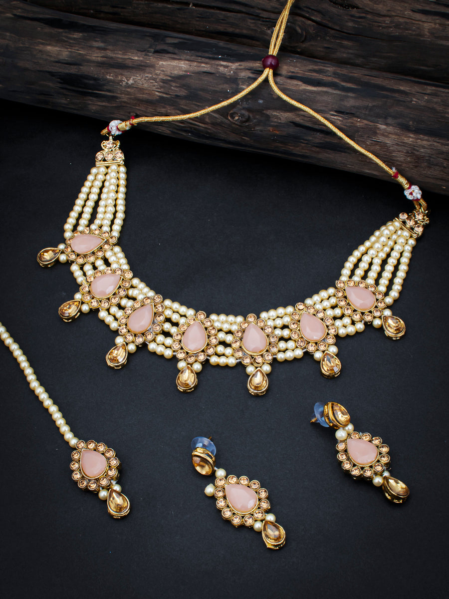 Sukkhi Lavish LCT Gold Plated Pearl Choker Necklace Set for Women