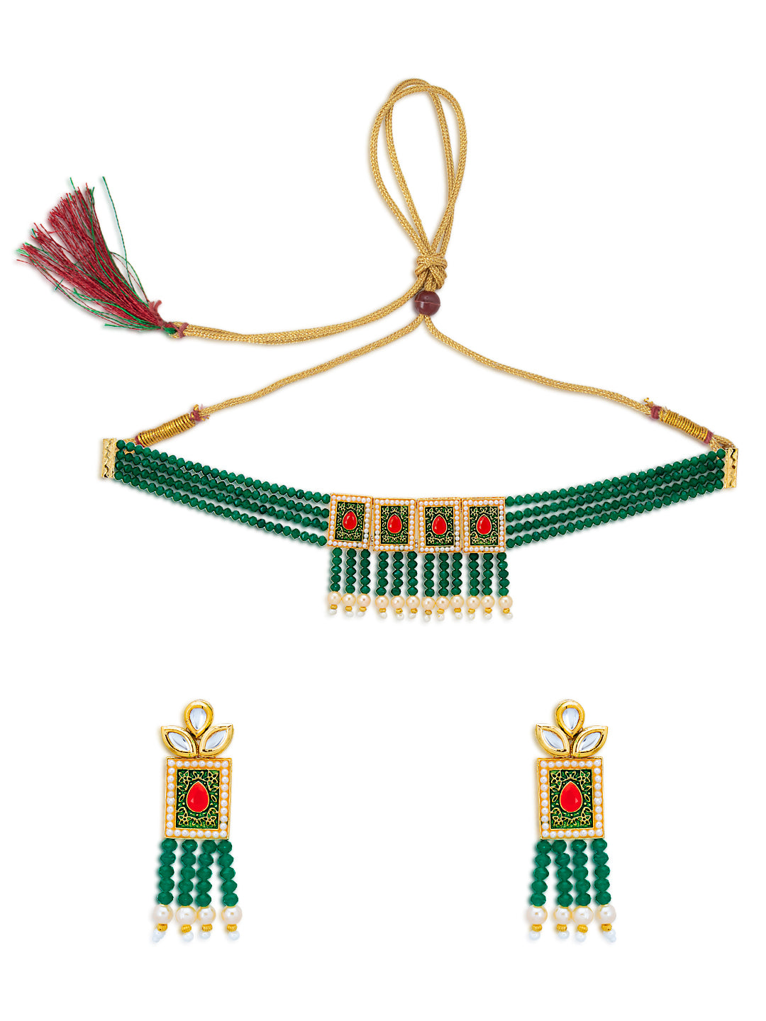 Sukkhi Lovely Pearl Gold Plated Kundan Meenakari Choker Necklace Set for Women (SKR74672)