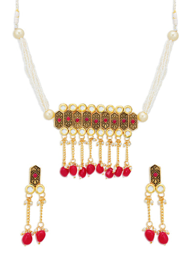 Sukkhi Brilliant Pearl Gold Plated Kundan Choker Necklace Set for Women