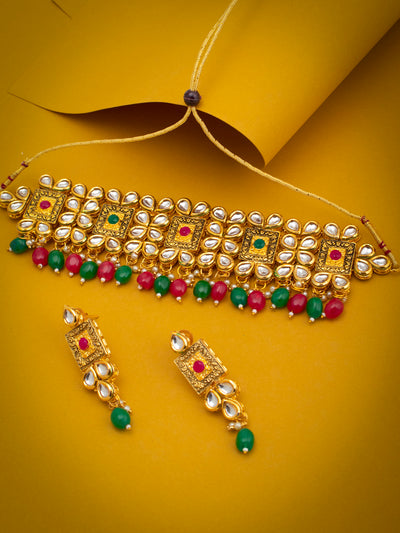 Sukkhi Attractive Gold Plated Kundan Choker Necklace Set for Women (SKR74675)