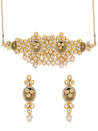 Sukkhi Glossy Pearl Gold Plated Kundan Choker Necklace for Women