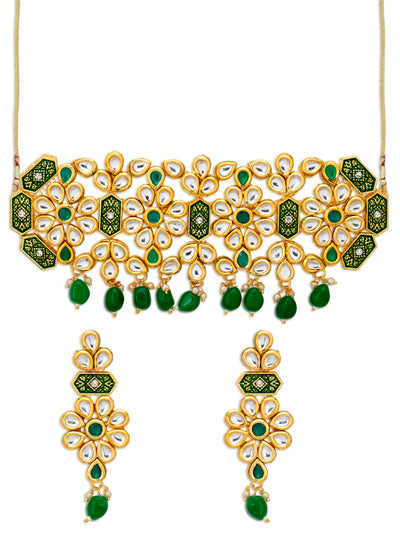 Sukkhi Attractive Gold Plated Kundan Meenakari Choker Necklace Set for Women