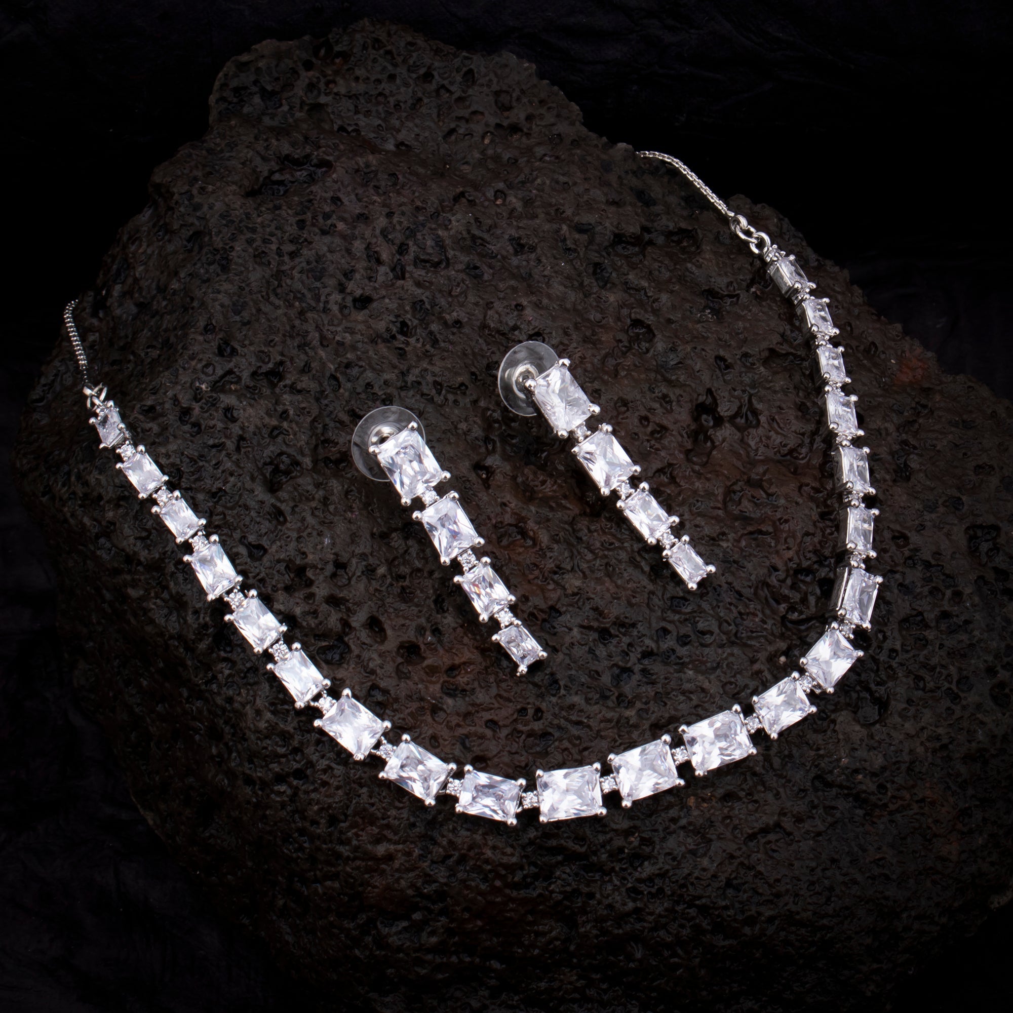 Sukkhi Fascinating CZ Rhodium Plated Choker Necklace Set for Women