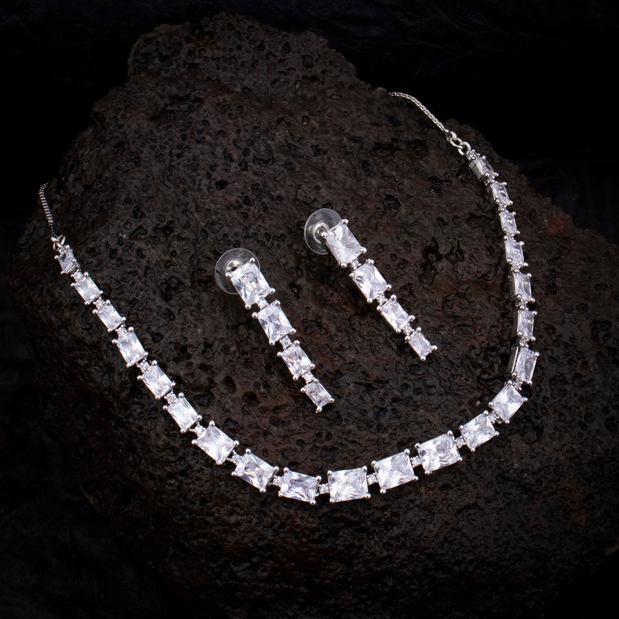 Sukkhi Fascinating CZ Rhodium Plated Choker Necklace Set for Women