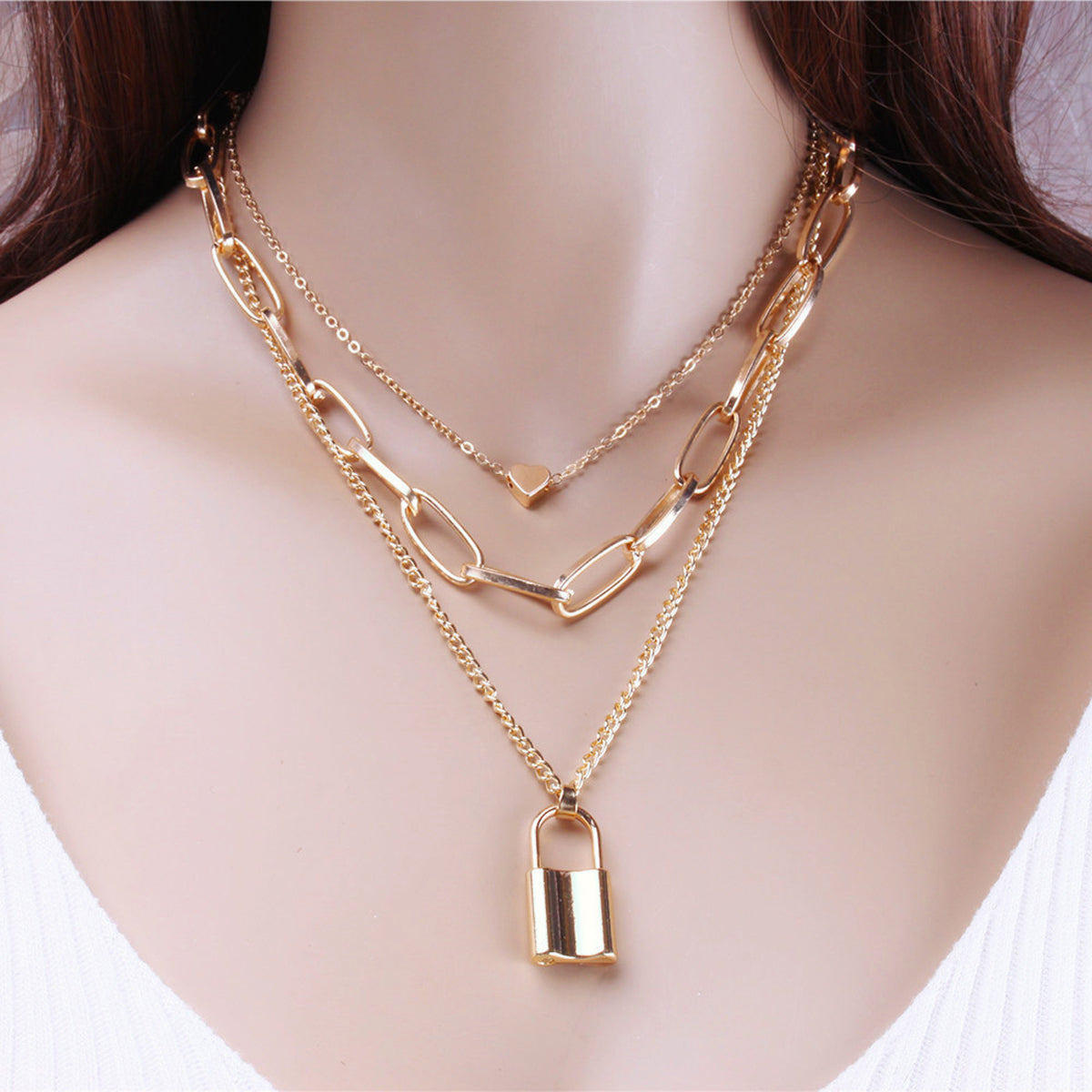 Scintillare by Sukkhi Modish Gold Plated Multi Layered Heart Lock Necklace for Women
