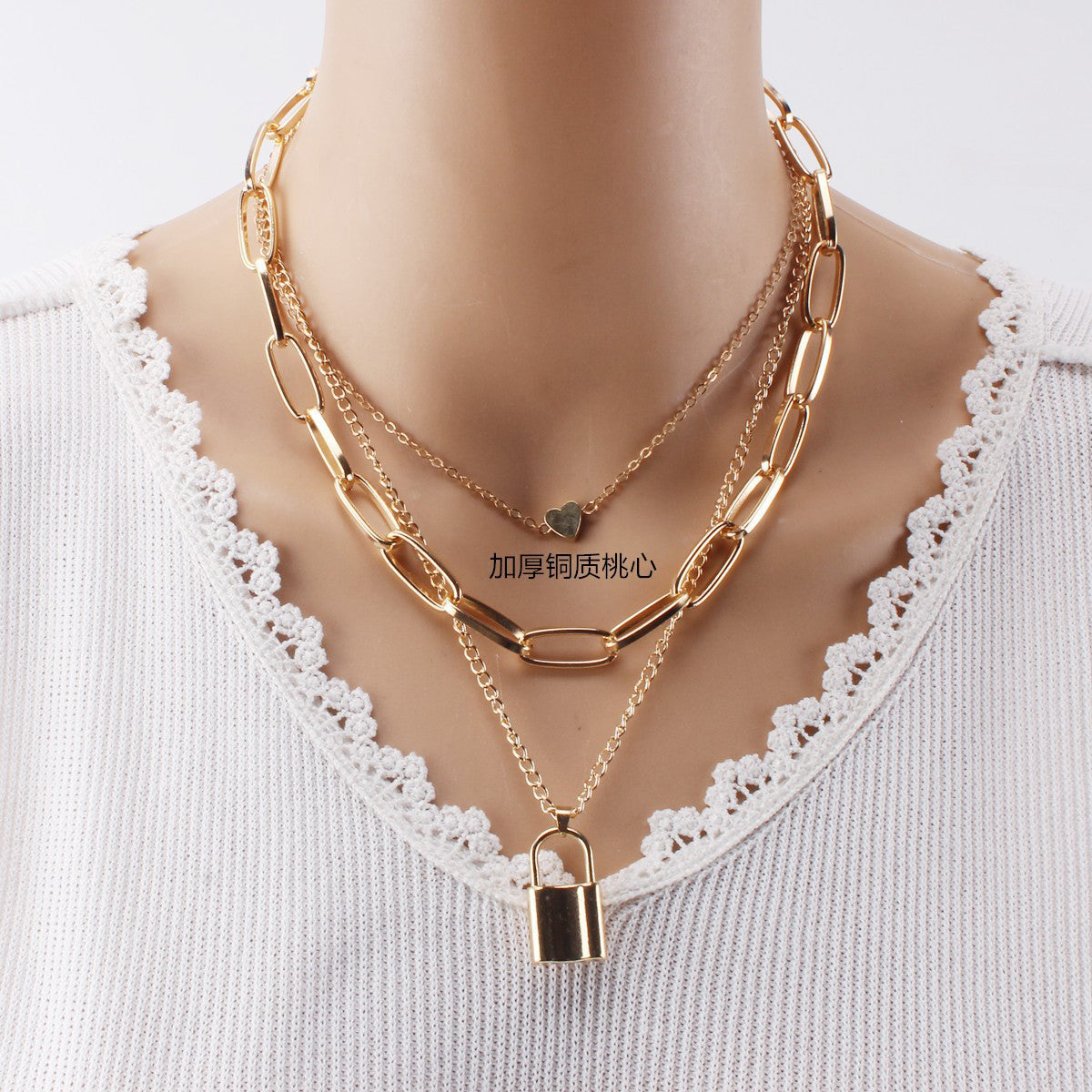 Scintillare by Sukkhi Modish Gold Plated Multi Layered Heart Lock Necklace for Women