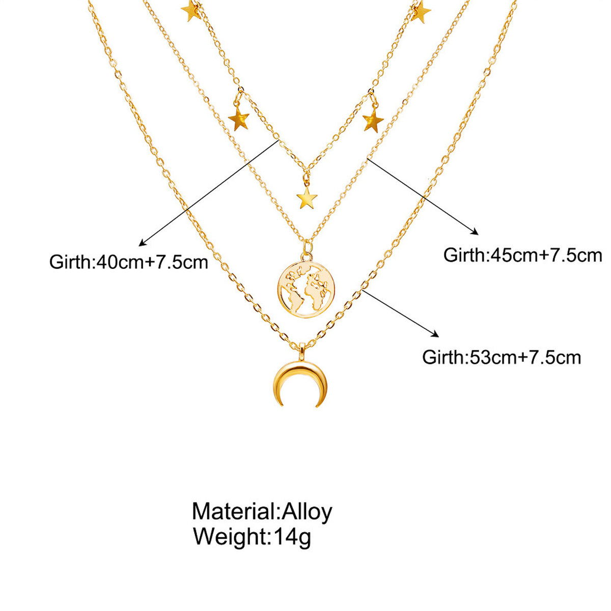 Scintillare by Sukkhi Glamorous Gold Plated Tripal Layered Moon Star Necklace for Women