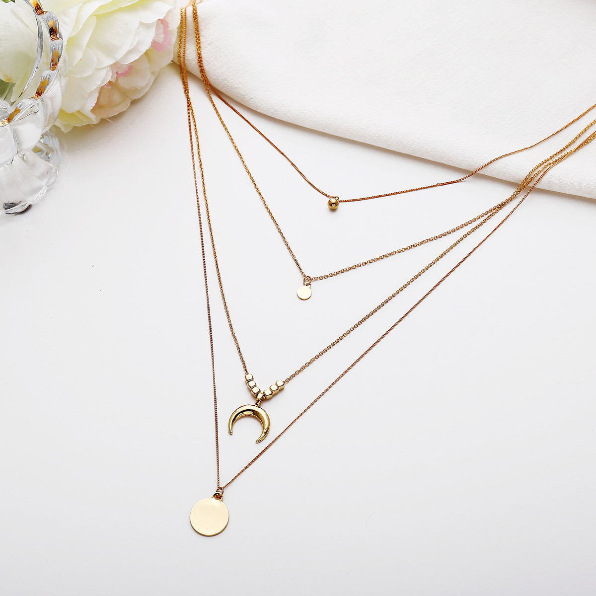 Scintillare by Sukkhi Gold Plated Delicate Moon Multi Layered Necklace for Women
