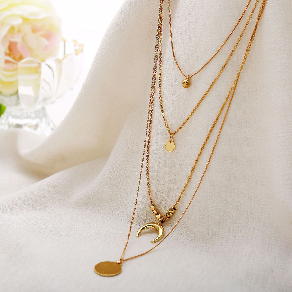 Scintillare by Sukkhi Gold Plated Delicate Moon Multi Layered Necklace for Women
