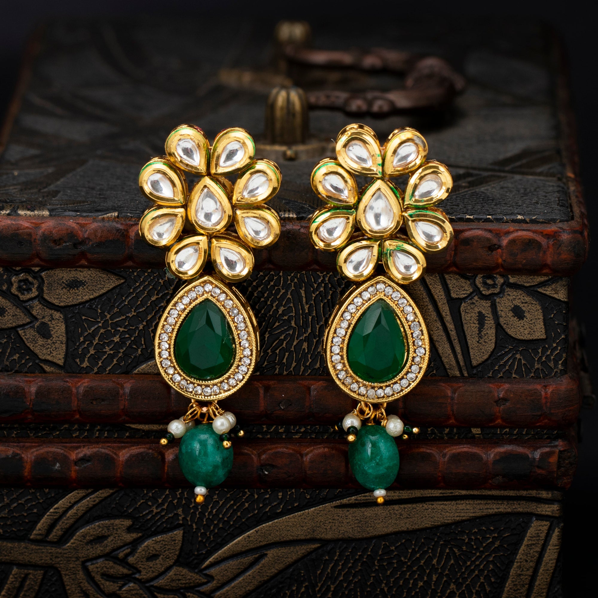 Sukkhi Gold Plated Black Reverse AD & Pearl Dangle Earrings for Women -  Sukkhi.com