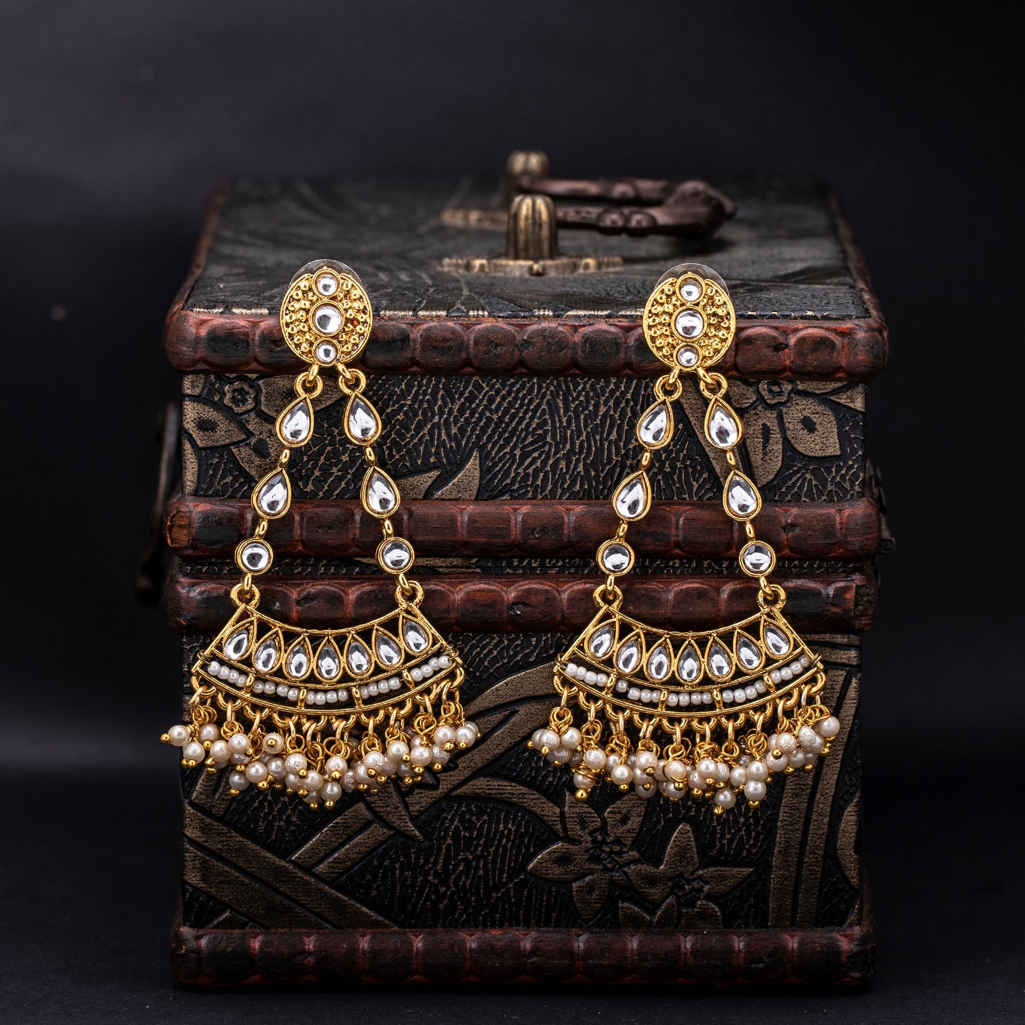 Sukkhi Classic Gold Plated Kundan Pearl Drop Earring for Women