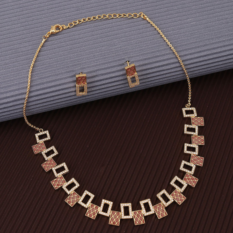 Sukkhi Glorious Geometrical Gold Plated CZ Choker Necklace Set For Women
