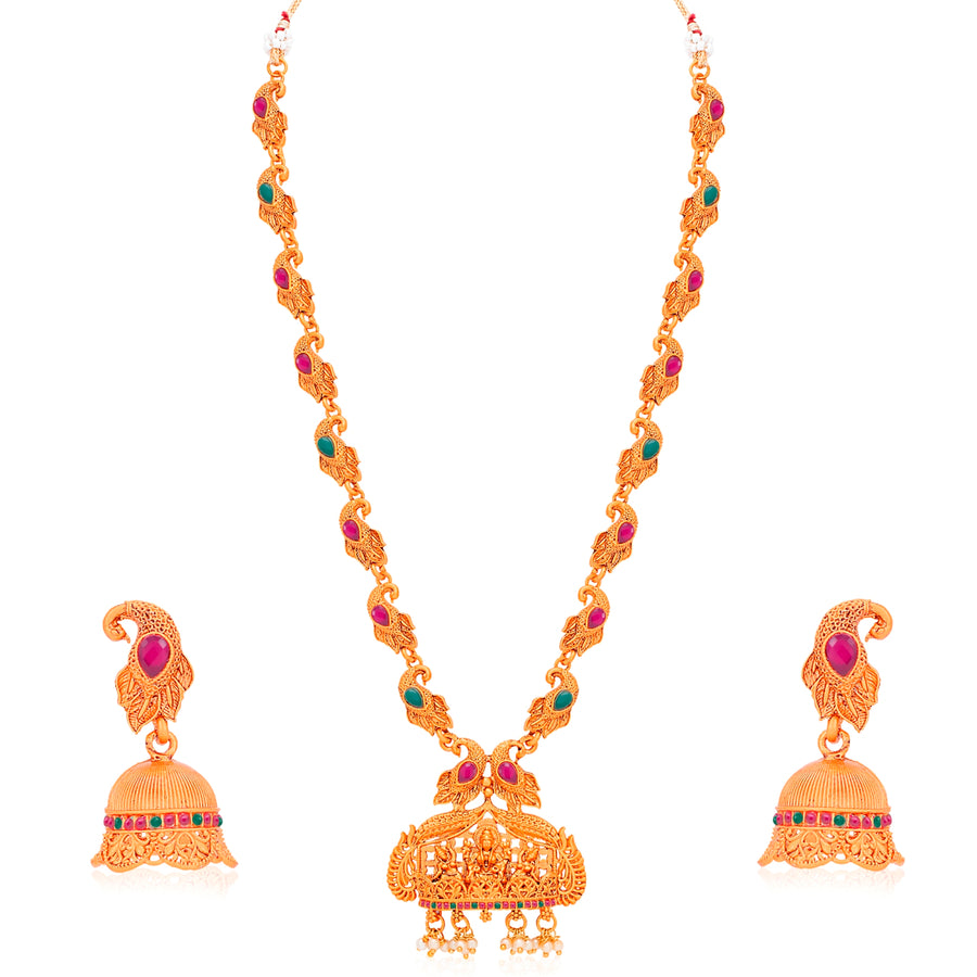 Sukkhi Traditional Gold Plated Goddess Temple Jewellery Long Haram Necklace Set for Women