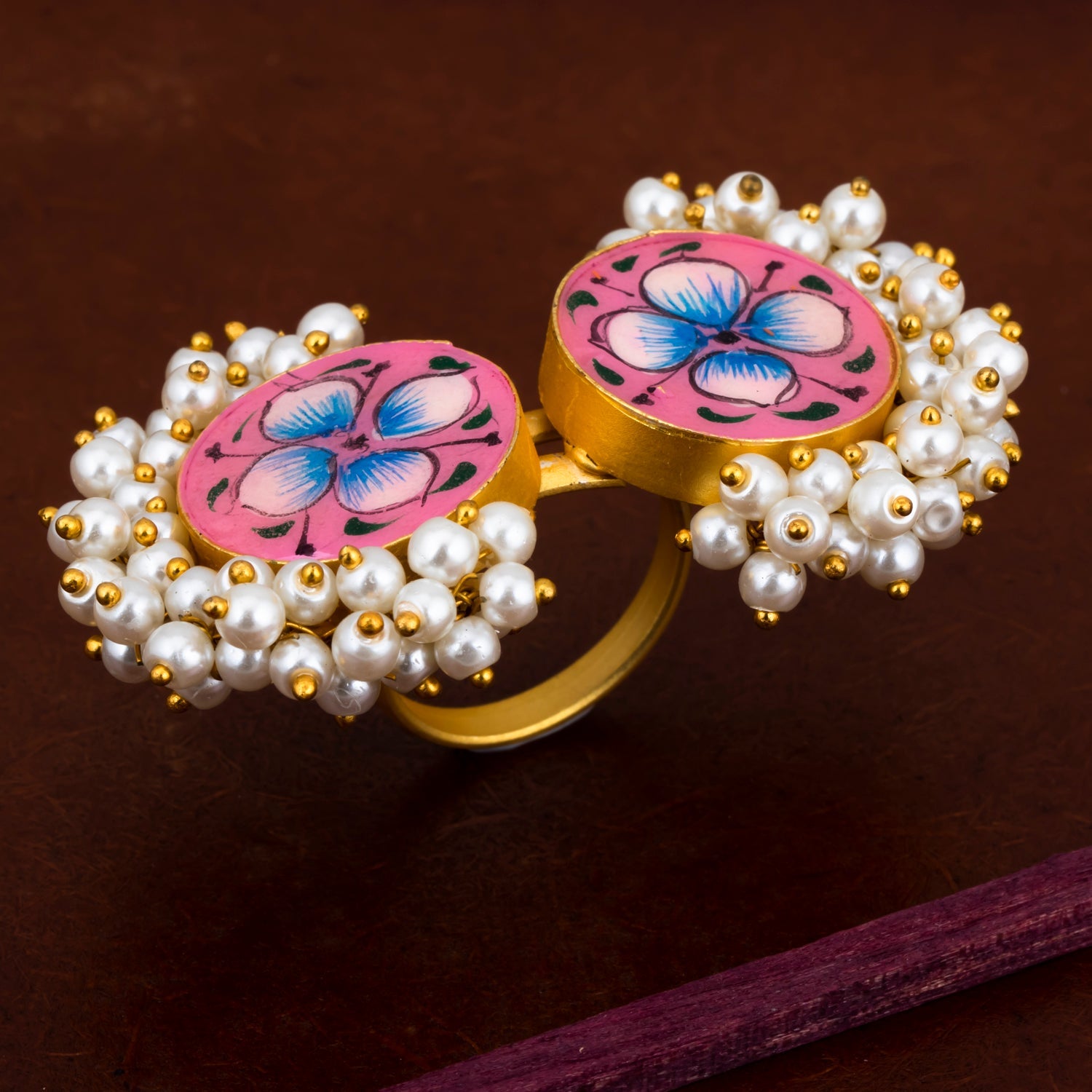 Sukkhi Graceful Pearl Gold Plated Pink Ring for Women